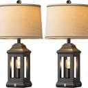 24" Rustic Farmhouse Table Lamps for Living Room Set of 2, Touch Dimmable Nightlight Vintage Bedside Lamps with USB A+C Ports & Dual Light Sources for Bedroom Nightstand End Table, Matte Black