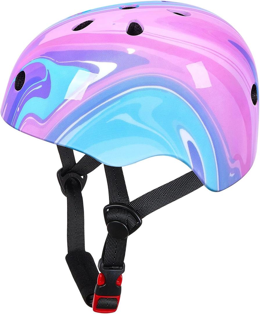 Toddler Helmet, Bienbee Kids Bike Helmet Skateboard Helmets for Bicycle Balance Bike Scooter for Girls Boys Kids Age 1-3-5-8-14 Years (Pink, Purple and Blue Fluid) S