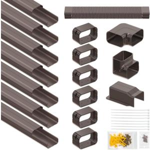 4" W 25 Ft L PVC Decorative Line Set Cover Kit for Ductless Mini Split Air Conditioners, 25 FT Line Set Tubing Cover for Central AC, Heat Pumps Systems, Brown