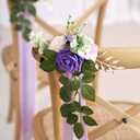 Wedding Aisle Decorations for Wedding Ceremony Set of 10 Pew Flowers for Church Chair Decorations Party Decor with Artificial Flowers Eucalyptus and Ribbons Purple