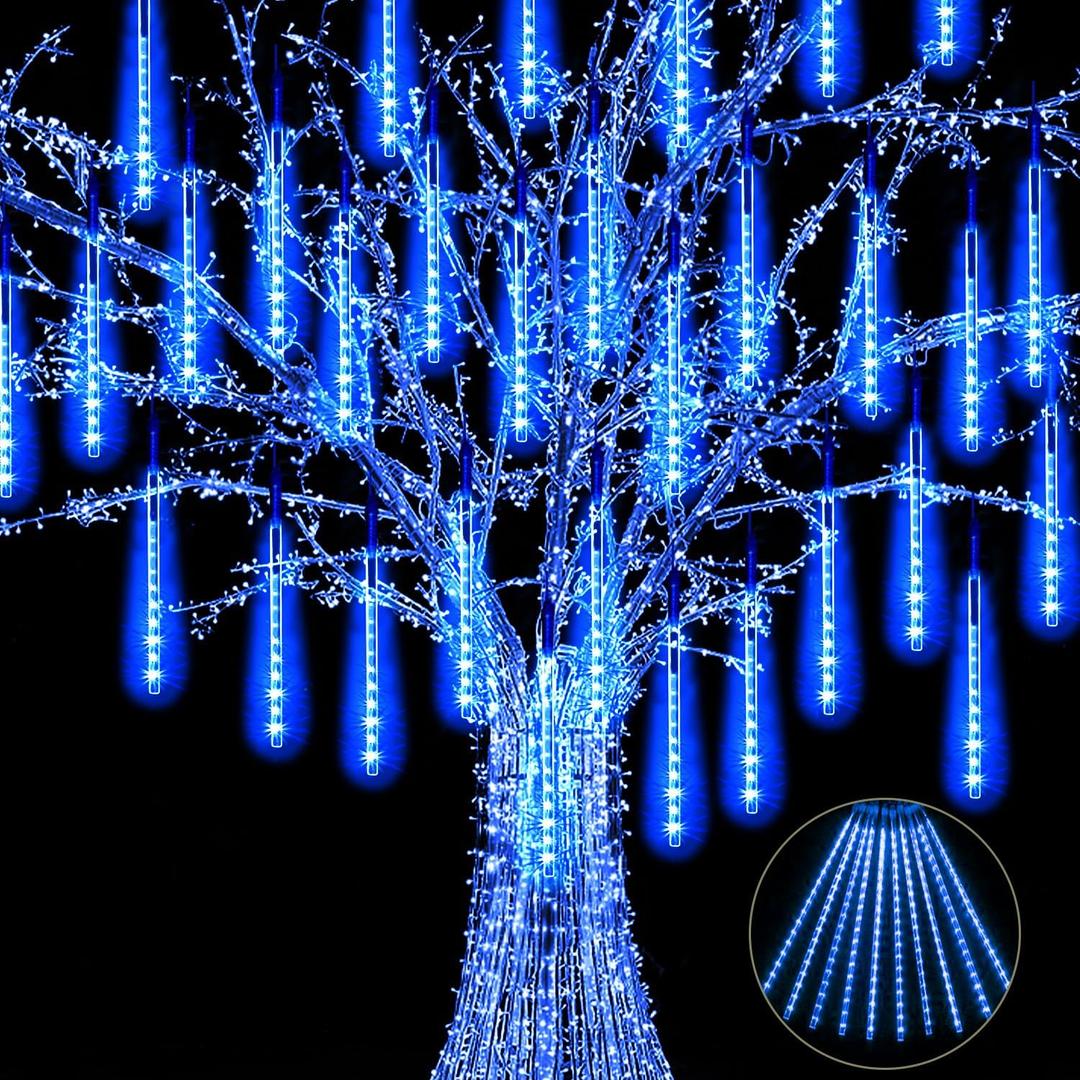 JJGoo Christmas Lights Meteor Shower Rain Lights, 10 Tube 12 inch 240 LEDs Icicle Light Outdoor Raindrop Light for Xmas Halloween Wedding Party Tree Holiday Decoration (Blue)