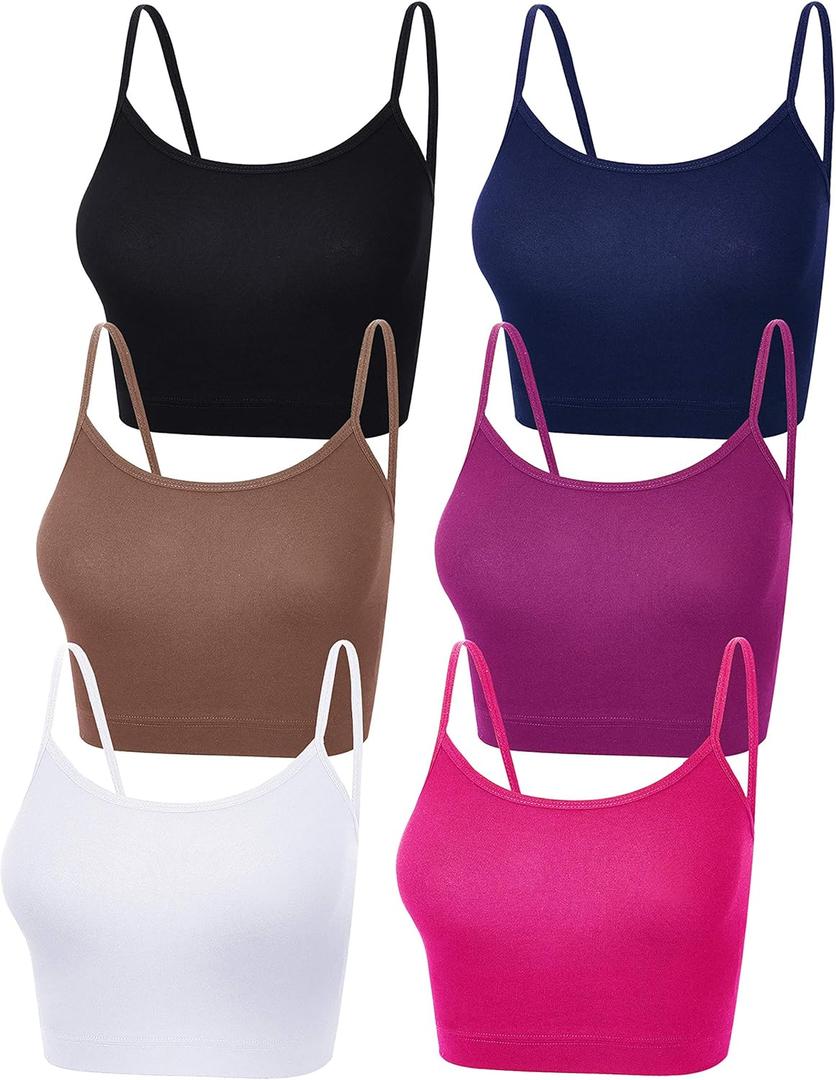SATINIOR 6 Pack Women Crop Tops Cropped Tank Top Bundle Sleeveless Spaghetti Strap for Sports Yoga (Large, Purple, Rose Red, Navy Blue, Black, Coffee, White)