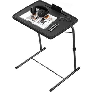 Max Pro Larger Folding TV Tray Table, XL Adjustable Foldable TV Table with 6 Height, 425% Thicker HDPE Plastic Table for Eating, Laptop, Snacks, Dinner Laptop on Couch & Bed, Black
