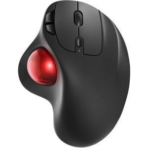 Nulea M501 Wireless Trackball Mouse, Rechargeable Ergonomic, Easy Thumb Control, Precise & Smooth Tracking, 3 Device Connection (Bluetooth or USB Receiver), Compatible for PC, Laptop, Mac, Windows. (Red)