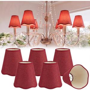 6 Pack Red Small Chandelier Shade Scalloped Mini Clip on Lamp Shade for Chandelier 3 x 6 x 6 Inch Linen Fabric Lampshade Lamp Replacement Cover for Wall Sconces Pendant Lighting