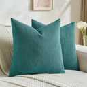 FUTEI Pack of 2 Solid Chenille Throw Pillow Covers 22x22 Inch Soft Cozy Wheat Ear Striped Textured Decorative Cushion Cases Modern Farmhouse Accent for Couch Bed Living Room, Teal