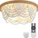 Ceiling Fans with Lights and Remote - Bulbs Included, Caged Fandelier with Handcrafted Beaded Dcor 19 inches Reversible Flush Mount Installation Ceiling Fan, White