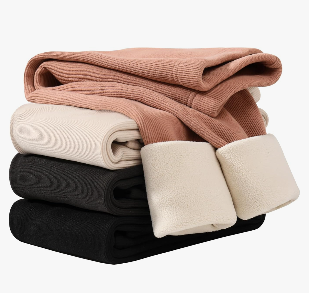 4 Pack Girls Fleece Lined Leggings Kids Winter Warm Pants Girls Thick Basic Solid Full Length Pants, 4-5T