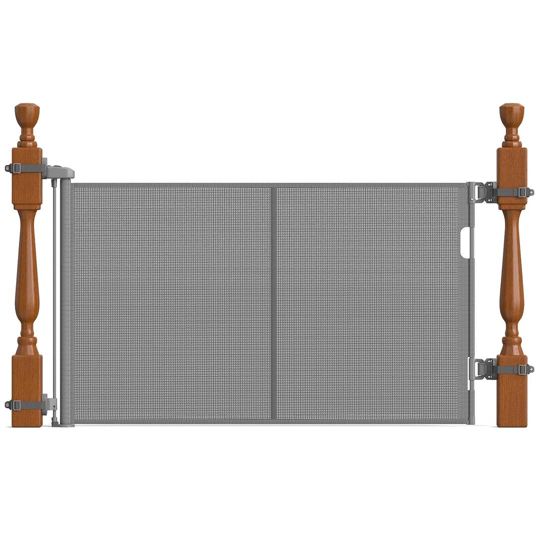 Upgraded Retractable Baby Gates for Stairs & Banister, Mesh Dog Gate Indoor, Extends to 55" Wide 33" Tall, Child Safety Gate for Stairway, Banister & Wall Mount (Gray)