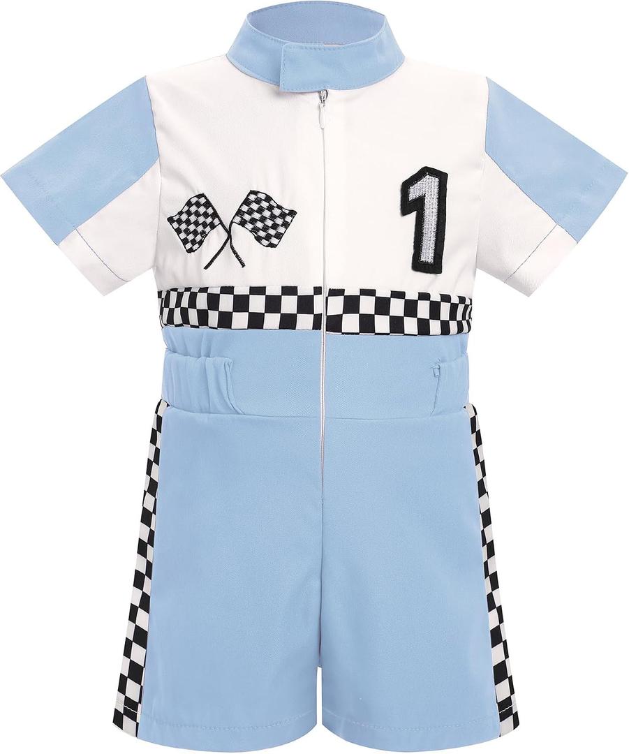 IMEKIS Baby Race Car Driver : Fast One First Birthday Outfit Boys Girls Racecar Suits Jumpsuit 1T Racing 1st Smash Cake Photoshoot Toddler Light Blue 1 9-12 Months