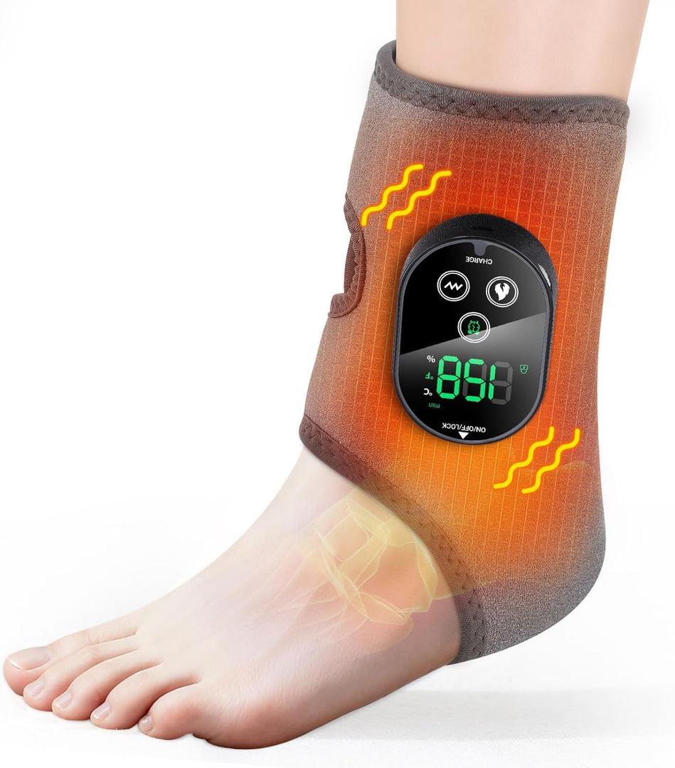 Foot Ankle Massager for Pain Relief, Cordless Ankle Heating Pad with Massage, Foot Massager Heated Ankles Brace Wrap, 6 Heats, 3 Vibrations