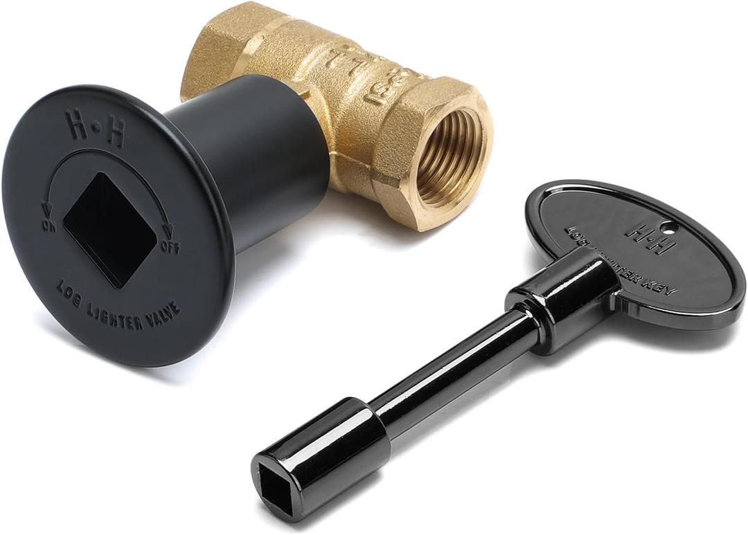 Skyflame 1/2 Inch Straight Gas Key Valve Kit for Fire Pit Fireplace with Flange and 3 Inches Key, Flat Black