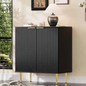 EOYUTLLY Black Fluted Storage Cabinet,Wood Sideboard Buffet Cabinet with Adjustable Shelf, Fluted Accent Cabinet with Gold Metal Legs, Console Table for Living Room,Dining Room,Kitchen