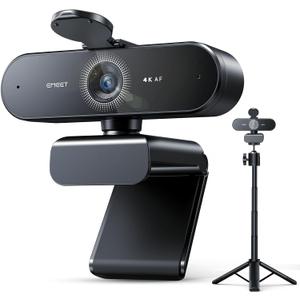 EMEET NOVA 4K Webcam with Tripod - 4K UHD, PDAF Autofocus, Adjustable Heights with 360 Swivel Head, 2 Noise-Cancelling Mics, USB Plug&Play, Privacy Cover, Ideal for Online Meetings&Live Streaming