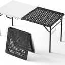 Grill Table, Portable Camping Table for Cooking & BBQ Grill, 2-in-1 Metal&Solid Surface Grill Table Foldable for Party Cooking, Backyard, Patio Use,(Black and White)