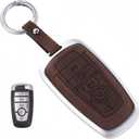 for Ford Key Fob Cover, Leather Key Shell Case Compatible with Bronco Explorer Edge Escape Expedition F150 F250 F350 Fusion Mustang Ranger (5 Buttons) (Brown)