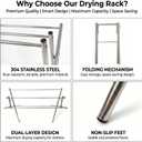 Small Drying Rack for Clothes, Compact 4 Drying Poles Foldable Laundry Rack, Stainless Steel Portable Clothes Airer for Towels, Baby Clothes, Bibs & Swimsuits, for Balcony & Laundry Room Use, Silver