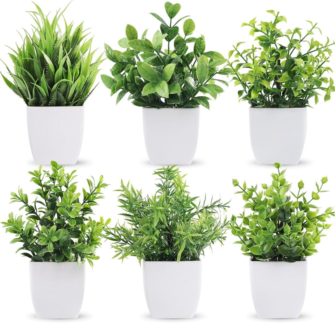 Der Rose 6 Pack Small Fake Plants Artificial Plants in Pots for Home Bthroom Bedroom Living Room Decor IndoorGreen