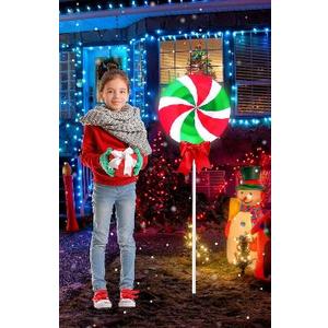 4ft/48in Large Christmas Lollipops Pathway Lights - 6 Modes Peppermint Candy Outdoor Decor - Jumbo Giant Candyland for Outside Landscape Walkway Patio Garden (Red Green White)
