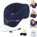 jiaao Neck Pillow Airplane, Ergonomic Memory Foam Travel Pillows for Long Flights, 3D Eye Masks, Ear Plugs and Portable Drawstring Bag, Napping Pillow for Home, Sleep Rest, Family and Travel Use (Dark Blue(drawstringe))