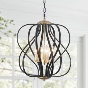 17" Black and Gold Chandelier Geometric Metal Modern Industrial Chandeliers Lighting for Farmhouse Living Room Entryway Kitchen (Bronze-4 lights)