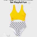 PATPAT Family Matching Swimsuits Cutout One Piece Spliced Monokinis Striped Lines Print Quick Dry Beach Wear Cute Bathing Suits for Toddler Girl 3-4 Years yellow w stripes, use photo as reference