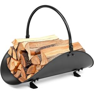AMAGABELI GARDEN & HOME Fireplace Log Holder Indoor Firewood Basket Holder Carrier Metal Wood Rack for Fire Wood Outdoor Storage Organizer