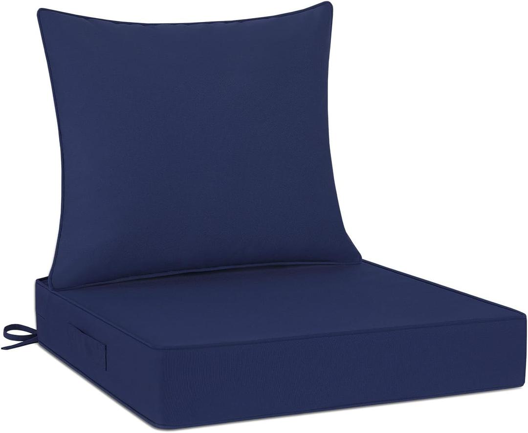 Cozyide Outdoor Chair Cushions 24x24, Washable Patio Furniture Cushions with Removable Cover, Waterproof Outdoor Deep Seat Cushion Set with Non-Slip Ties and Handle, Navy