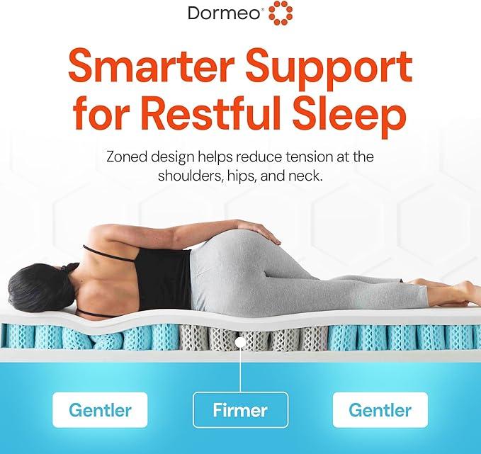 Dormeo Premium Queen Cooling Mattress Topper - 3-Zone Octaspring Technology for Optimal Back Support, Anti-Slip Bottom, White