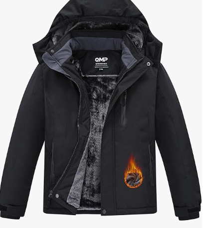 QMP Winter Jacket for Boys and Girls Waterproof Ski Jacket Winter Snow Coat Hooded Fleece Windproof with Zip Pockets(L)