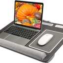 HUANUO Lap Desk - Fits up to 17 inches Laptop Desk, Built in Wrist Pad for Notebook, MacBook, Tablet, Lap Laptop Desk with Tablet, Pen & Phone Holder (Black Woodgrain) 