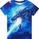 Funnycokid Boys Girls Shirts Graphic T-Shirt Neon Clothes Kids Novelty Youth Short Sleeve Animal Print Tees 4-16 Years (Blue)