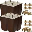 Hoteam Set of 8 Wood Furniture Legs 6 Inch Square Furniture Couch Sofa Dresser Legs Mid-Century Chair Feet Sofa Replacement Parts for Sideboard Recliner Coffee Table DIY Projects Living Room (Brown)