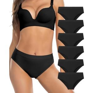 Womens Bikini Panties Seamless Underwear, Soft Stretch Cheekini Hipster Briefs 6 Pack (Small)