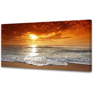Muolunna S04650 Canvas Prints Wall Art Sunset Ocean Beach Pictures Photo Paintings for Living Room Bedroom Home Decorations Stretched and Framed Ready to Hang Seascape Waves Artwork 20x40inch
