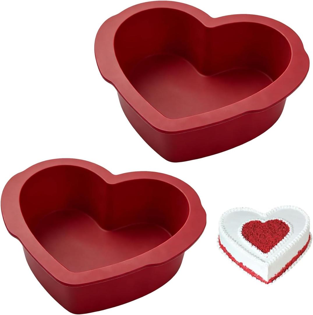Silicone Heart Shaped Cake Pans 6 inch, NonStick Easy Release Heart Silicone Mini Cake Molds for Baking Bread, Easy Clean Brownies Pan Set for Oven, Microwave, Air Fryer and Freezer (6 Inch 2PCS)