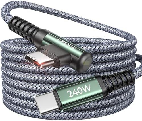 AINOPE 240W USB C to USB C Cable Fast Charging 15FT,Right Angle Fast Type C Charging Cable Fits iPhone 16 Pro Max Plus, iPhone 15,MacBook Air/Pro, iPad Pro, Samsung, Pixel, All Devices, Grey, 1 Pack