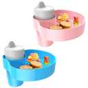 2 Pack Car Seat Cup Holder Snack Tray: Travel Tray for Kids Car Seat Food Tray for Kids Travel, Toddler Carseat Eating Plate Table, Kid Road Trip Table Essentials Accessories, Pink+Light Blue