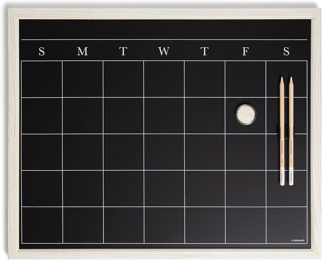 U Brands White Wash Frame Chalkboard Calendar White Board Set, Office Supplies, with Magnet, Chalk Pencils 16 x 20, 4 Pieces