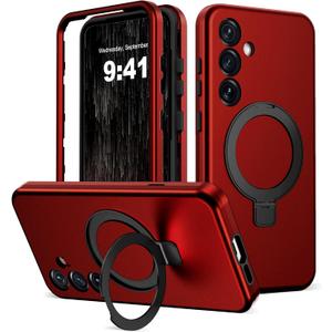 Designed for Samsung Galaxy S25 Plus Case with Magnetic Ring Stand [Compatible with Mag-Safe][Military Grade Drop Protection][Build in Kickstand] Shockproof Galaxy S25+ Phone Case 6.7",Red