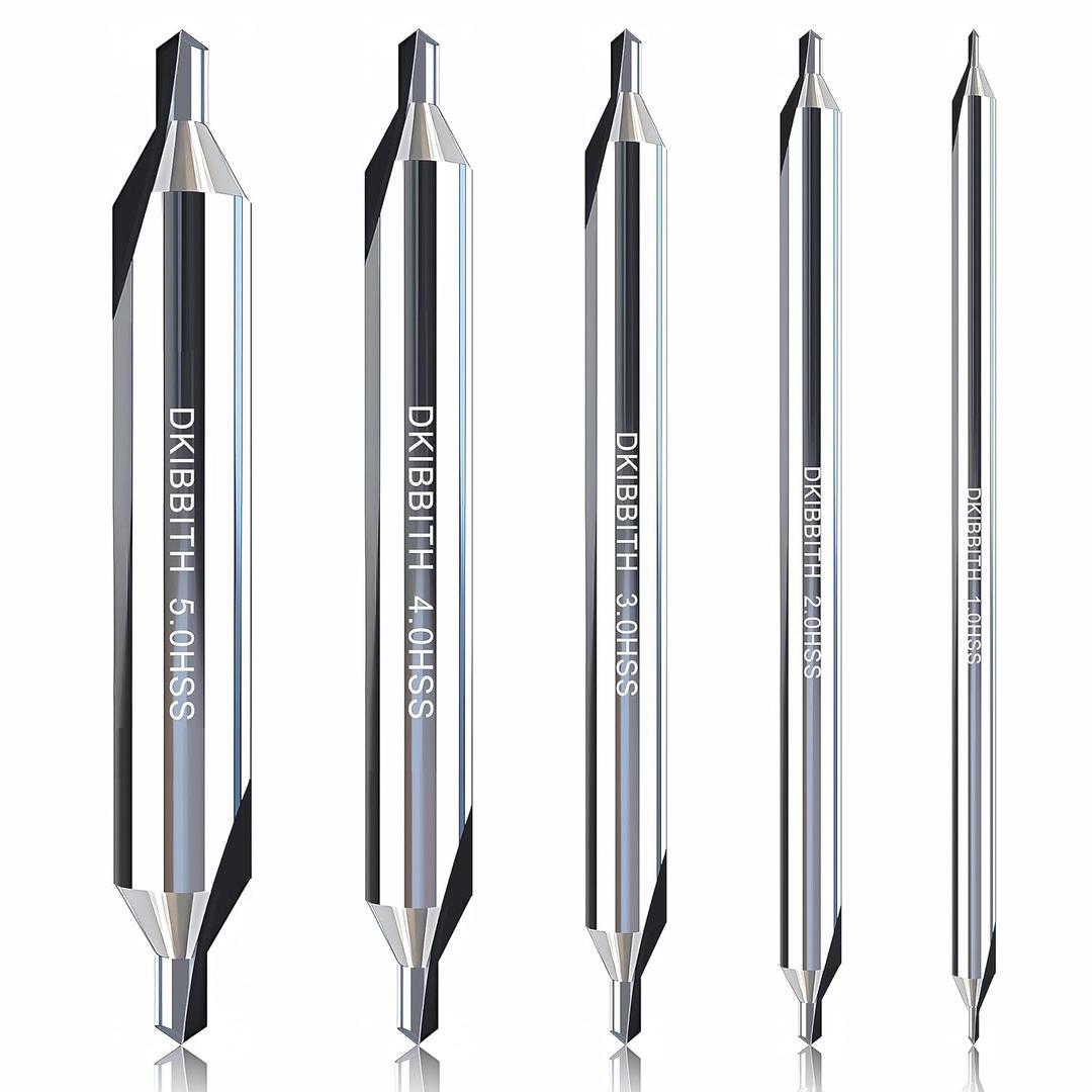 DKIBBITH 5pc Long Center Drill Bit Set, M2 HSS 60-Degree Angle 4'' Overall Length Center Drill Bits Kit, Countersink Tools for Metalworking Lathe Milling and Countersinking, Size 1.0 2.0 3.0 4.0 5.0