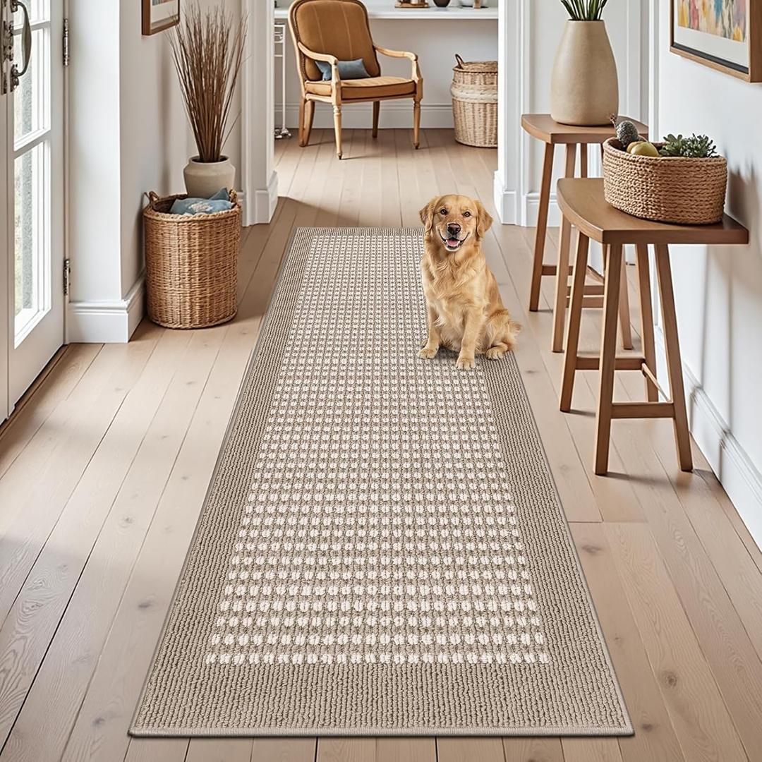 Ileading Laundry Room Runner Rug 2'x6' Non Slip Farmhouse Kitchen Floor Mats with Rubber Backing Machine Washable Beige Indoor Decor Carpet for Doormat Hallway Entryway Petmat Garage Balcony