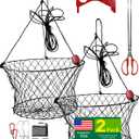 2Pack Double Ring Crab Trap with Bait Clip & Crab Gauge, 24" Top, 20" Bottom, Crabs Snare Fishing Net with Tarred Twine, Heavy Duty for Dungeness, Dock, Kayak, Pier and Shore Fishing