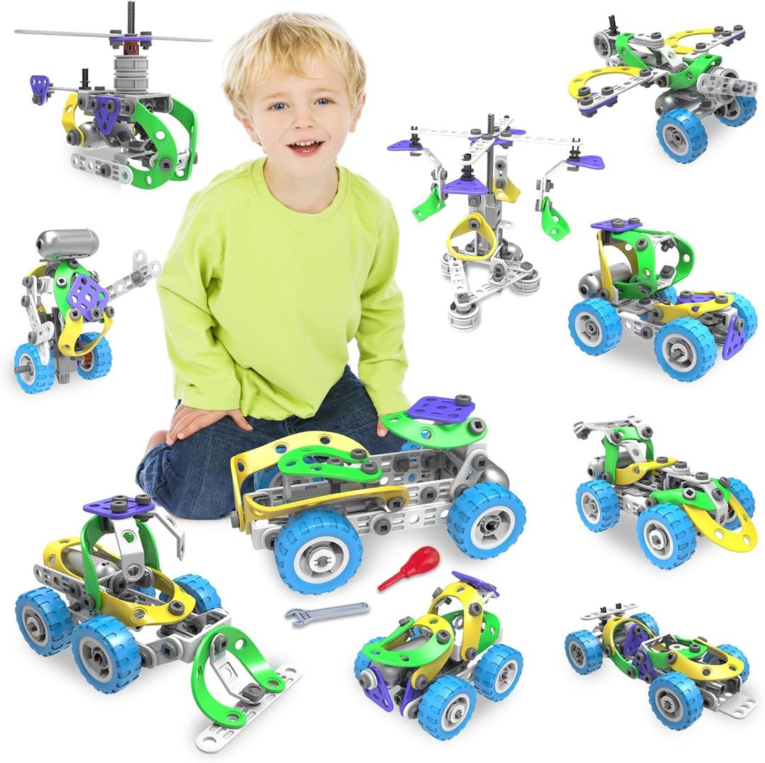 Count of 172 Motorized Erector Sets for Kids Ages 4 5 6 7 8+,STEM Building Toys for Boys Girls 3-5 4-8 5-7 6-8 Year Old, Engineering Kit, Electric Motor, Creative Educational Gift Learning Activities