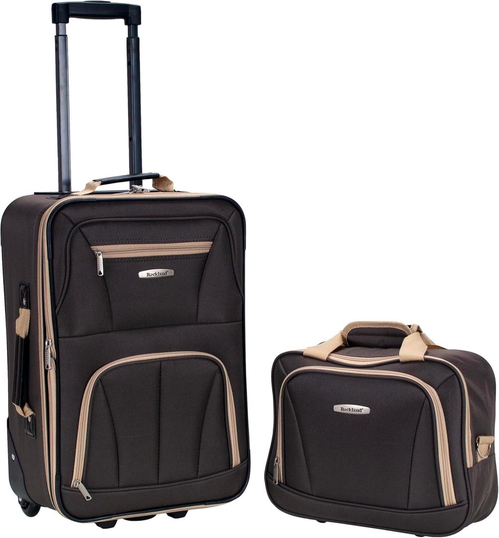 Rockland Fashion Softside Upright Luggage Set, 'Expandable, Lightweight, Telescopic Handle, Wheel, Brown, 2-Piece (14/ 19)