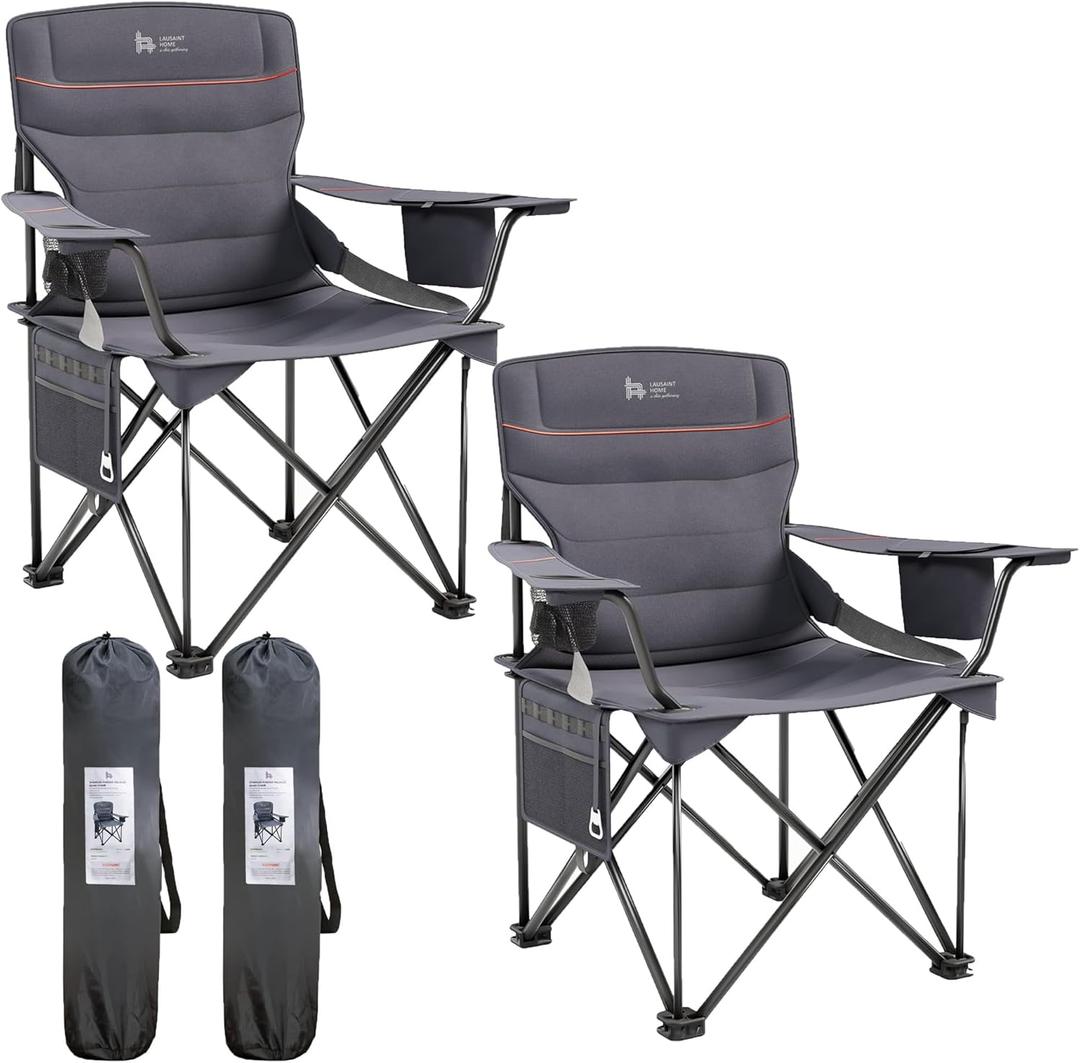 OUTSIDER Oversized Folding Camping Chair 400LBS Capacity, Portable Outdoor Lawn Chairs with Ergonomic Lumbar Support, Cooler Bag, Cup Holder, Pockets, Headrest for Beach, Lawn, Hiking (Style-1, 2)
