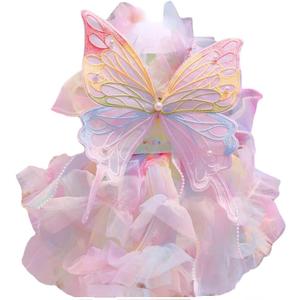 Dog Princess Dresses for Small Dogs Lolita Clothes Butterfly Costume Pet Girl Cute Coat Outfits Summer Costumes Puppy Handmade Skirt Cat Spring (XL,Rainbow Faery)