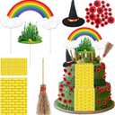 38 Pcs Castle Rainbow Clouds Cake Toppers Runner Brick Mini Witch Hats Red Poppy Flowers and Brooms Cake Decoration Party Props Witch Princess Party Supplies