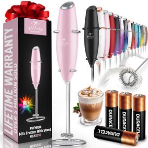 Zulay Powerful Milk Frother (4 Duracell Batteries Included) - Handheld Milk Frother Wand Drink Mixer for Coffee - Powerful Milk Foamer for Cappuccino, Frappe, Matcha & Creamer - Cotton Candy