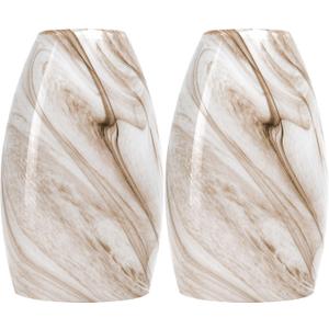 GO&SO Honey-Bronze Gradient Flow Pendant Light Shade, 7.8"H Oval Fixture, 1.57" Fitter, 2 Pack Kitchen Pendant Lighting Over Island -Hand-Blown Fluid Line Texture,for Chandelier Replacement Shades Set